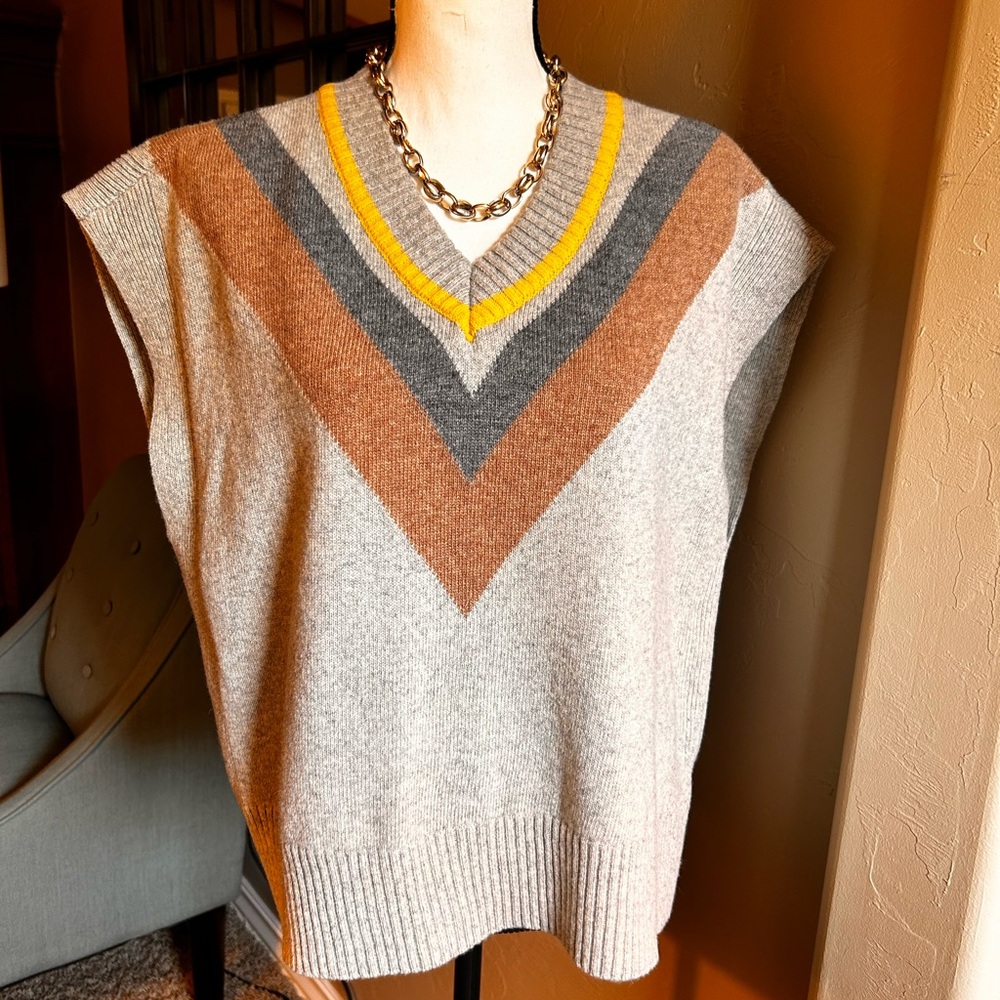 Fate women’s Heather Grey Striped V neck Knitted Sweater Vest size S NWT